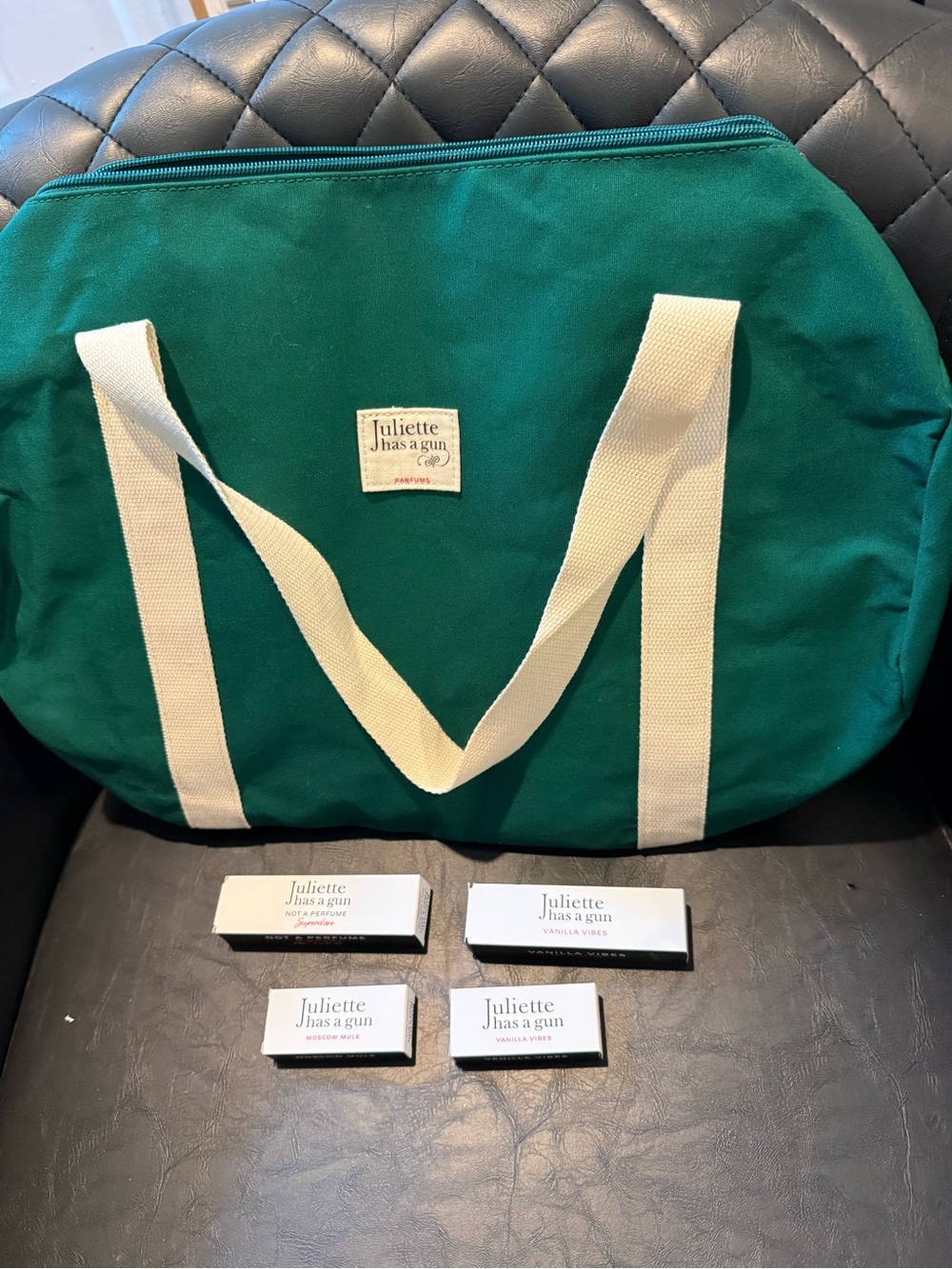 Juliette Has a Gun Green Canvas Bag and Samples